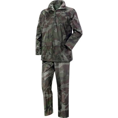 Regenanzug: Jacke und Hose, innen mit PVC beschichtet, Farbe: grünes Camouflage 461018/XXXL