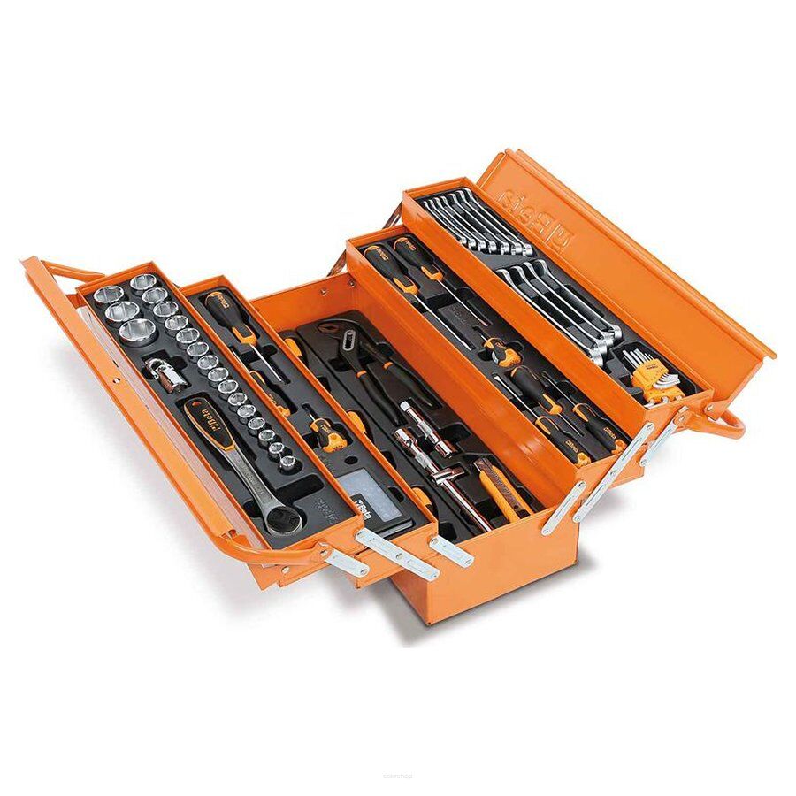Werkzeugkasten mit Werkzeugsatz  für den universellen Einsatz, aus Stahlblech,  91 Teile BETA WORKER BW2120L-E/T91