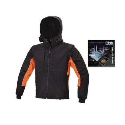 Softshelljacke 290 g/m² mit abnehmbaren Ärmeln und Kapuze, schwarz-orange BETA 7683/S