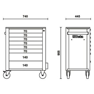Werkzeugwagen mit 8 Schubladen und Kippschutzsystem BETA C24SA/8-O - 6