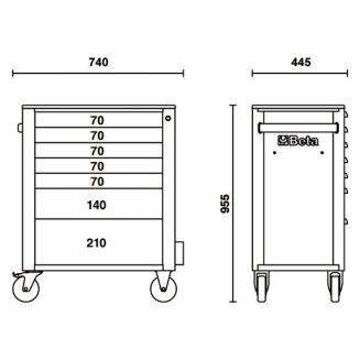 Werkzeugwagen mit sieben Schubladen und Kippschutzsystem BETA C24SA/7-O - 6